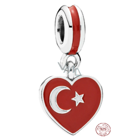 Charm Sterlingsilber 925 Türkische Flagge Herz - Ich liebe die Türkei, Anhänger für Reise-Armband
