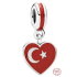 Charm Sterlingsilber 925 Türkische Flagge Herz - Ich liebe die Türkei, Anhänger für Reise-Armband