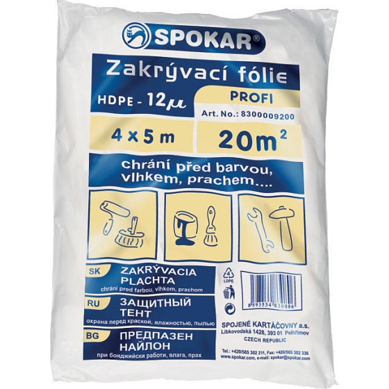 Spokar Profi Abdeckfolie für HDPE-Lackierung, 12 µ, 20 m?, 4 × 5 m