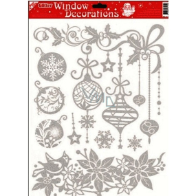 Kleberfreie Fensterfolie mit silbernen Glitzer-Weihnachtsrosen 42 x 30 cm