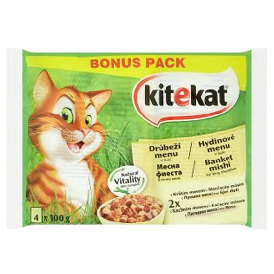 Kitekat Geflügel Menütasche für erwachsene Katzen 4 x 100 g