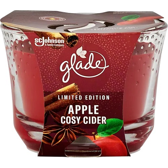 Glade Apple Cosy Cider mit dem Duft von heißem Apfelwein und duftendem Zimt duftende große Kerze im Glas, Brenndauer bis zu 52 Stunden 224 g