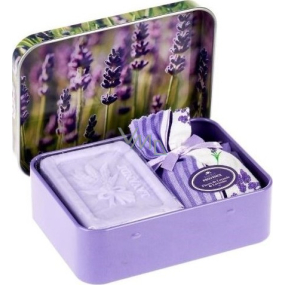 Esprit Provence Lavendel Toilettenseife 60 g + Lavendelduftbeutel + Blechdose mit einem Bild von Lavendel, Kosmetikset für Damen