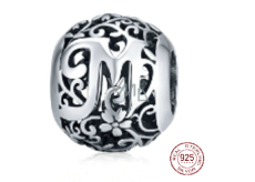 Sterling Silber 925 Magic Alphabet Buchstabe M mit Blumen, Perle für Armband