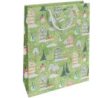 Nekupto Geschenkpapier Tasche 32,5 x 26 x 13 cm Weihnachtshäuser grün