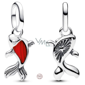Charm Sterlingové stříbro 925 Mini medailon Rybka Koi s červeným smaltem, přívěsek na náramek zvíře Charm Sterlingové stříbro 925 Mini medailon Rybka Koi s červeným smaltem, přívěsek na náramek zvíře
