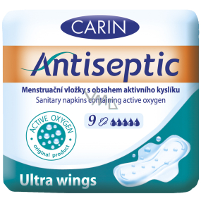 Carin Antiseptic Ultra Wings Damenbinden mit Flügeln und einem aktiven Sauerstoffgehalt von 9 Stück