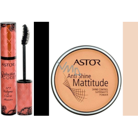 Astor Seduction Codes N2 Volumen & Kurve Mascara schwarz 10,5 ml + Astor Anti Shine Mattitude Pulver 003 14 g, Geschenkset