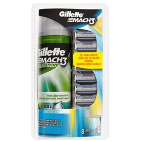 Gillette Mach3 Ersatzkopf 8 Stück + Mach3 Sensitive Rasiergel 200 ml, Kosmetikset, für Männer