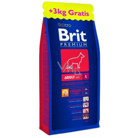 Brit Premium Adult L für erwachsene Hunde großer Rassen 25-45 kg - 15 + 3 kg Komplettes Premiumfutter