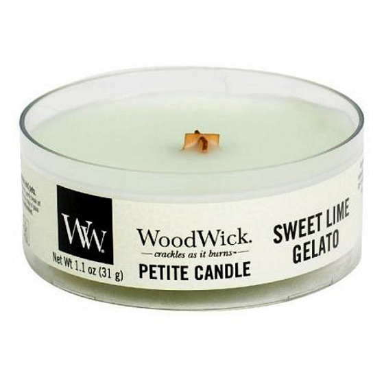 WoodWick Sweet Lime Gelato - Süße Duftkerze mit Eisdocht und zierlichem Holzdocht 31 g