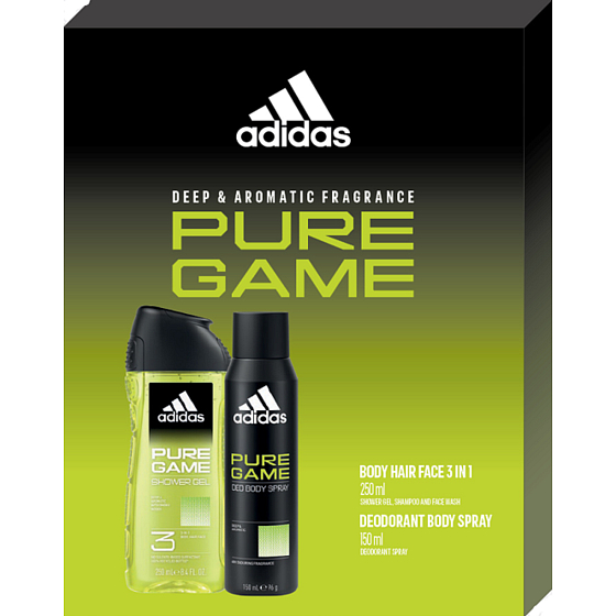 Adidas Pure Game Deodorant Spray 150 ml + Duschgel 250 ml, Kosmetikset für Männer