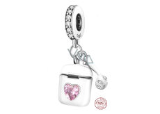 Sterling Silber 925 Airpods Kopfhörer mit rosa Herz, 2in1-Anhänger Armband Interessen