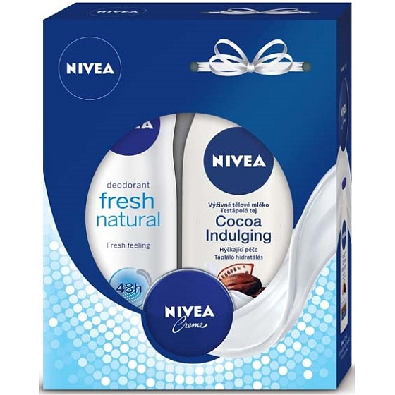 Nivea Cocoa Indulging Nourishing Body Lotion 250 ml + Frisches natürliches Antitranspirant-Spray 150 ml + Creme 30 ml, Kosmetikset