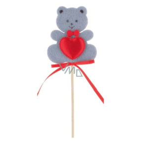 Filz Teddybär mit Herz 6,5 cm grauen Stick + Spieße