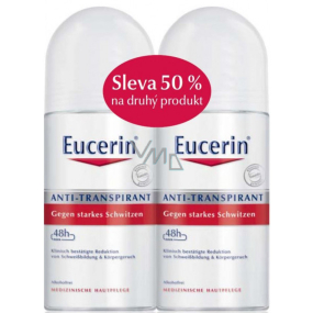 Eucerin 48h Ball Antitranspirant Deodorant Roll-on ohne Alkohol für empfindliche Haut 2 x 50 ml, Duopack