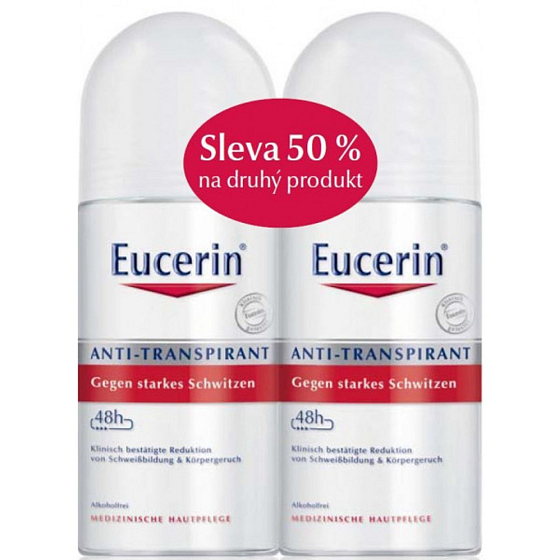 Eucerin 48h Ball Antitranspirant Deodorant Roll-on ohne Alkohol für empfindliche Haut 2 x 50 ml, Duopack