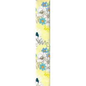 Ditipo Geschenkpapier 70 x 200 cm gelb mit blauen und weißen Blüten