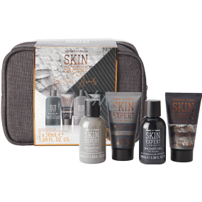 Sunkissed Travel Bag Skin Expert Duschgel 100 ml + Haarshampoo 100 ml + Gesichtspeeling 50 ml + Körperlotion 50 ml + Kosmetiktasche, Kosmetikset für Männer