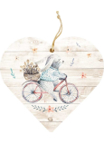 Bohemia Gifts Dekoratives Herz aus Holz mit Aufdruck Kaninchen auf einem Rad 12 cm