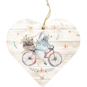 Bohemia Gifts Dekoratives Herz aus Holz mit Aufdruck Kaninchen auf einem Rad 12 cm