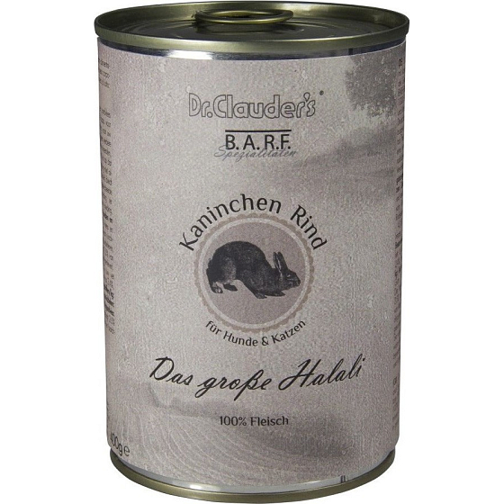 Dr. Clauders BARF Kaninchen + Rind Alleinfuttermittel für ausgewachsene Hunde und Katzen mit Nahrungsempfindlichkeiten 400 g