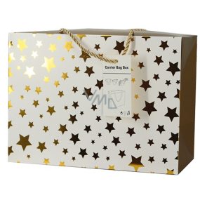 Geschenkpapiertasche verschließbar 23 x 16 x 11 cm Goldene Sterne