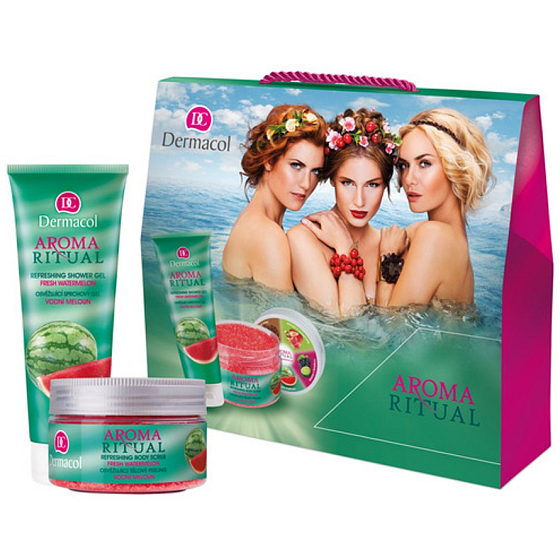 Dermacol Aroma Ritual Watermelon Erfrischendes Duschgel 250 ml + Körperpeeling 200 ml, Kosmetikset