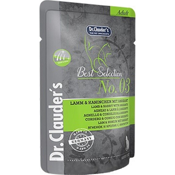 DR. Clauders Beste Auswahl Nr. 3 Lamm mit Kaninchen und Amaranth Komplettfutter mit Fleischstücken für Katzentaschen 85 g
