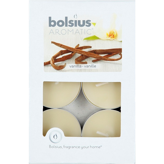 Bolsius Aromatic Vanilla - Vanille duftende Teelichter 6 Stück, Brenndauer 4 Stunden
