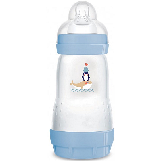 Mam Anti-Colic Saugflasche, weicher Silikonsauger mit mittlerem Durchfluss 2+ Monate Blau 260 ml