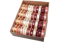 Ditipo Fabric Weihnachtsband mit Draht Rot-Kupfer mit goldenen Sternen 3 m x 25 mm