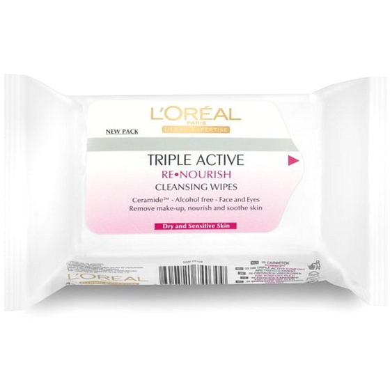 Loreal Paris Triple Active Reinigungstaschentücher trockene und empfindliche Haut 25 Stück