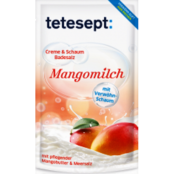 Tetesept Mangomilch + Mandelöl Meersalz, cremiger Badeschaum 80 g Mangomilch