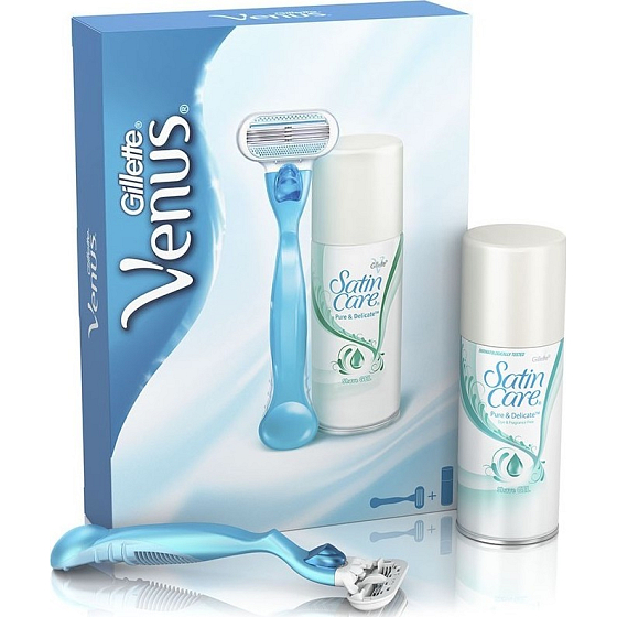Gillette Venus Rasierer + Satin Care Pure & Delicate Rasiergel 75 ml, Kosmetikset für Damen