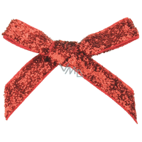 Samt Schleife schmal rot glitzernd 8 cm 12 Stück