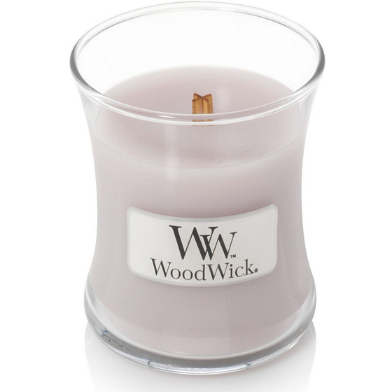 WoodWick Wild Violet - Wildviolett-Duftkerze mit Holzdocht und Deckelglas klein 85 g