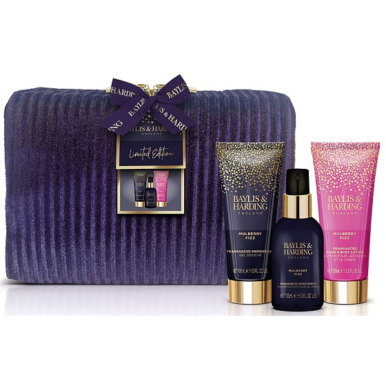 Baylis & Harding Mulberry Fizz Duschgel 100 ml + Hand- und Körperlotion 100 ml + Körperspray 100 ml, Kosmetikset für Damen