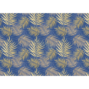 Ditipo Geschenkpapier 70 x 100 cm Blau mit goldenem Farn 2 Blatt