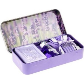 Esprit Provence Lavendel-Toilettenseife 60 g + Duftsäckchen + ätherisches Öl 12 ml + Dose mit Bild von Lavendelblüten, Kosmetikset für Frauen
