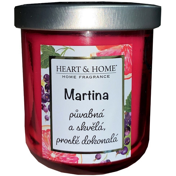 Heart & Home Frische Grapefruit und schwarze Johannisbeere Soja-Duftkerze mit Martinas Namen 110 g