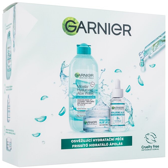 Garnier Skin Naturals Hyaluronic Aloe Micellar Water Micellar Water 400 ml + Filling Facial Serum mit Aloe Vera 30 ml + Jelly 3in1 Day Moisturizer mit Gel-Textur für normale bis Mischhaut 50 ml, Kosmetik-Set