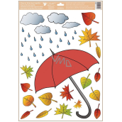 Fensterfolie Herbst rot Regenschirm Wolken mit Regen 35 x 50 cm