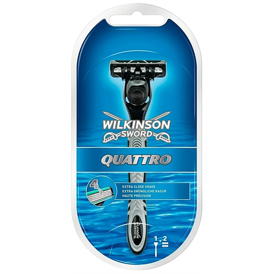 Wilkinson Sword Quattro Extra Close Shave Rasierer für Männer 1 Stück + Rasiermesser 2 Stück