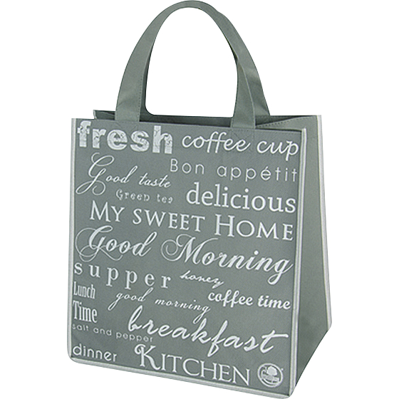 Niteola Stoffeinkaufsbeutel, 34 × 36 × 22 cm, grau mit Aufschriften