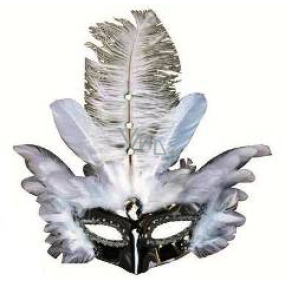 Ballmaske mit weißen Federn 30 cm geeignet für Erwachsene