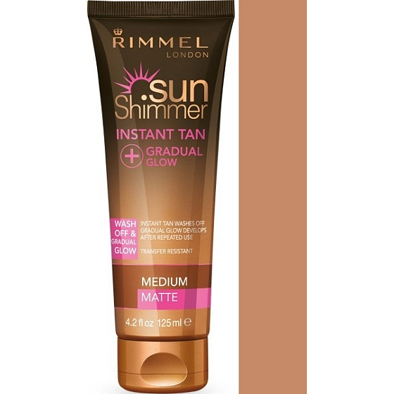 Rimmel London Sun Shimmer Instant Tan Bronze Make-up für sofortige Bräune 002 Medium Matte 125 ml