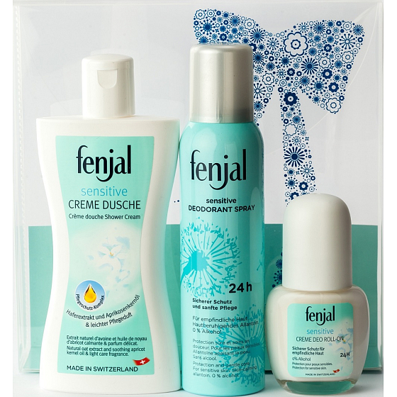 Fenjal Sensitive Duschcreme 200 ml + Deodorant Spray für Frauen 150 ml + Roll-On Ball Deodorant für Frauen 50 ml, Kosmetikset