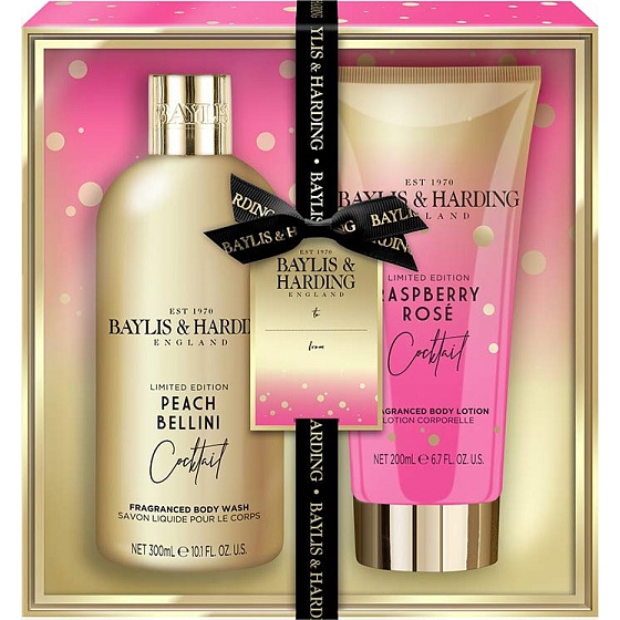 Baylis & Harding Cocktail Hour Pfirsich Bellini Waschgel 300 ml + Himbeer Rose Körperlotion 200 ml, Kosmetikset