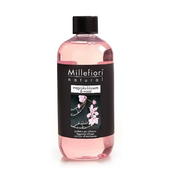 Millefiori Milano Natürliche Magnolienblüte & Holz - Magnolienblüten und Holzdiffusor-Nachfüllung für Weihrauchstiele 500 ml